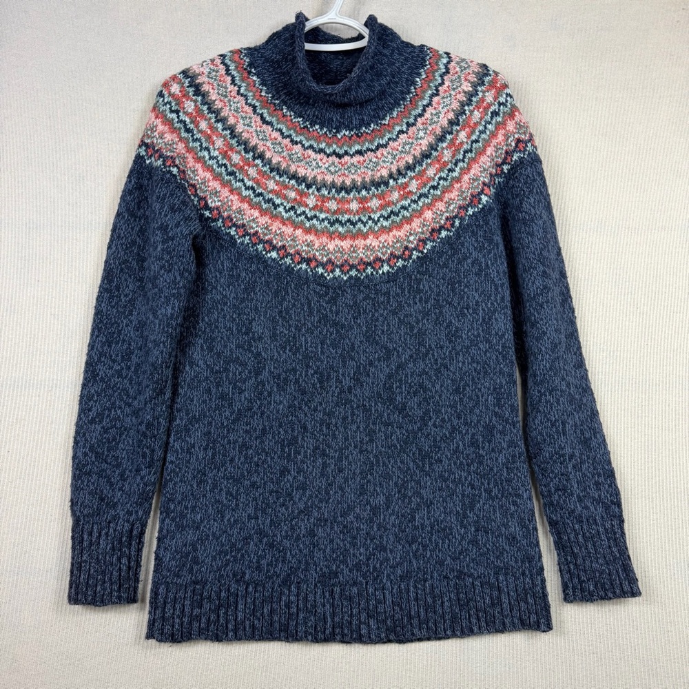 L.L. Bean Mock Neck Fair Isle Sweater SMALL Chunky Knit - Picture 1 of 8